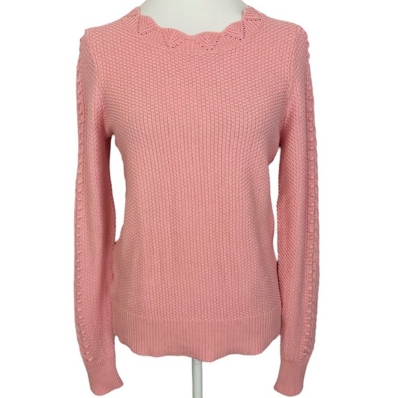 LOFT Scalloped Bobble Sleeve Sweater- Pink - Picture 2 of 5